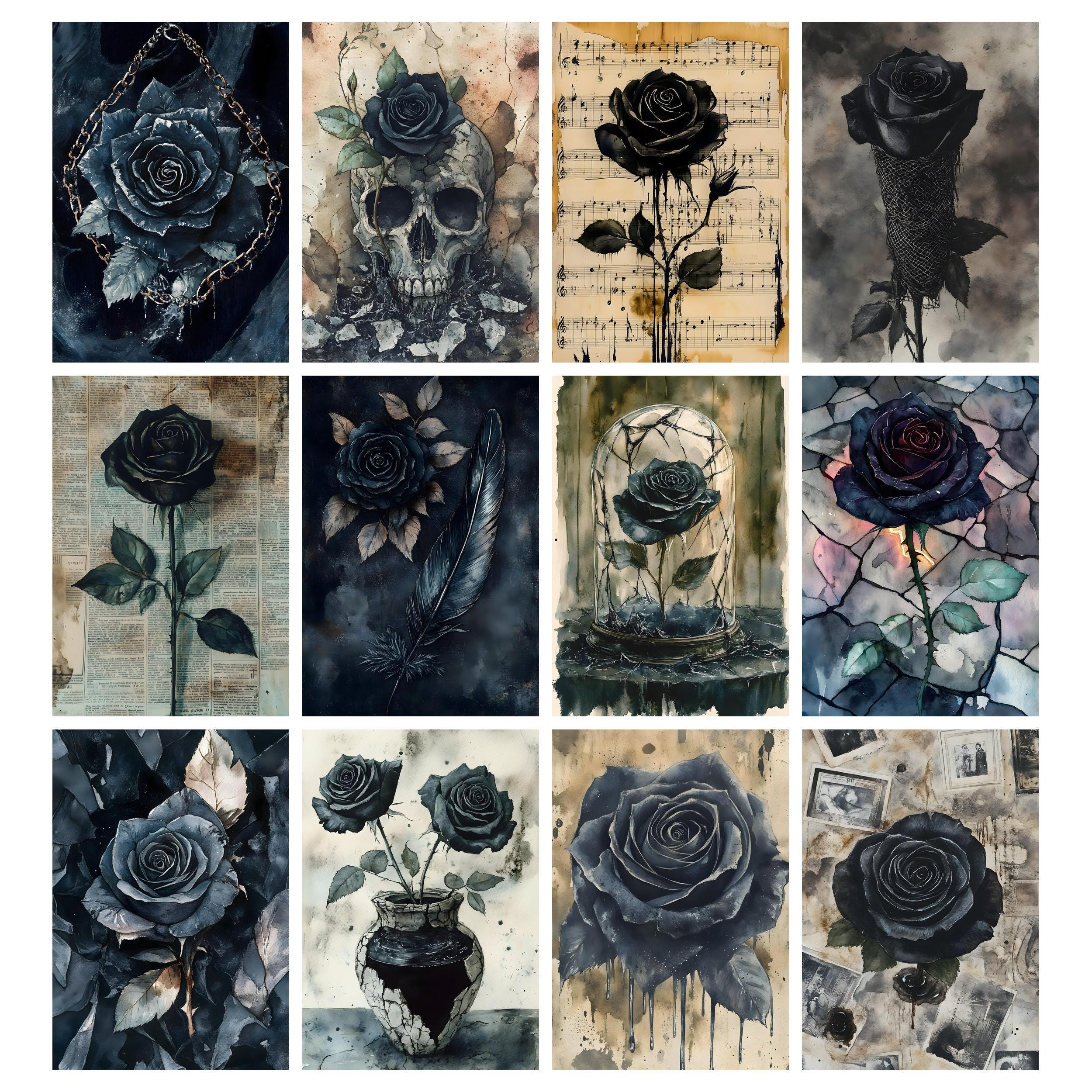 Black Roses Junk Journal Pages, Digital Scrapbook Paper Kit, Gothic ...