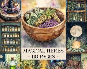 Herbs Green Witch Junk Journal Kit, Witchy Plant, Digital Grimoire Wallpaper, Herbal Book Of Shadows, Witch Junk Journal Apothecary Ephemera