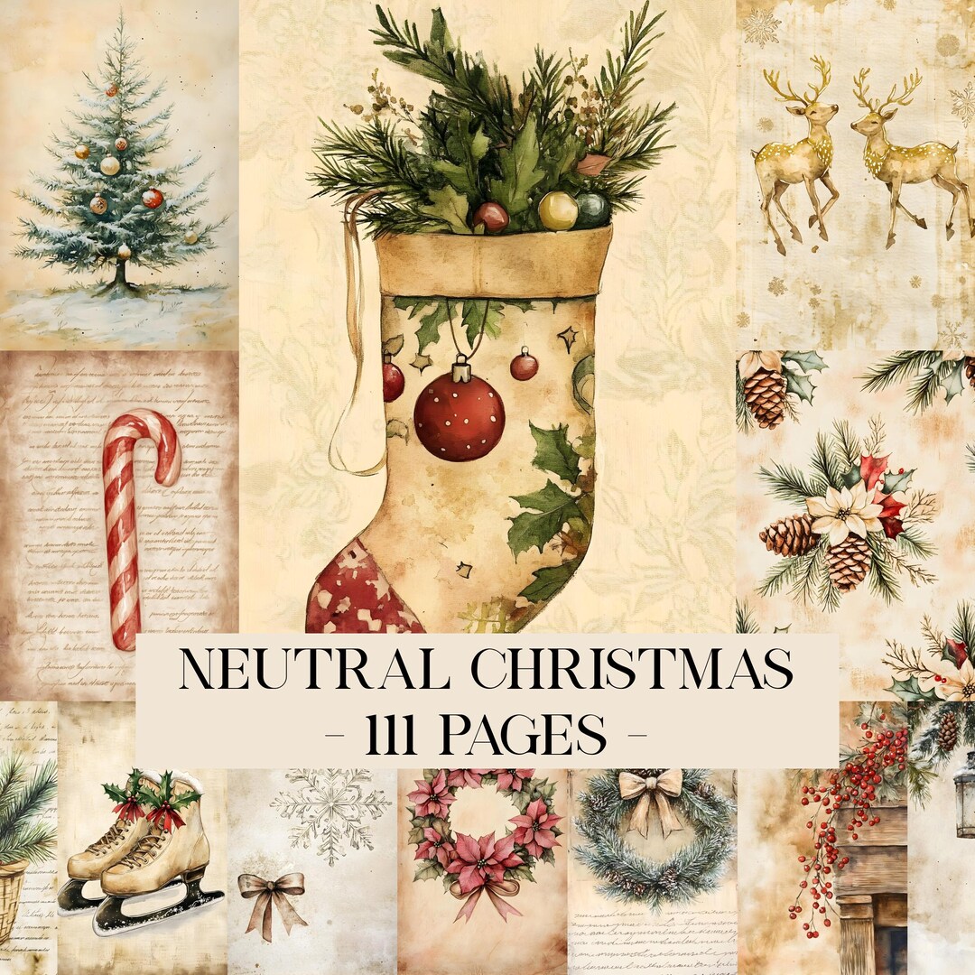 Neutral Christmas Junk Journal Kit Printable Holiday Junk Journal Pages ...