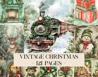 Vintage Christmas Junk Journal Printable Pages, Junk Journal Kit, Printable Christmas, Scrapbook Printable, Printable Paper, Digital Collage