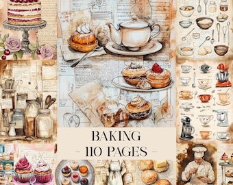 Baking Junk Journal Pages, Baking Journal, Cooking Junk Journal Kit, Herb Junk Journal Paper, Vintage Recipes Journal, Vintage Cookbook