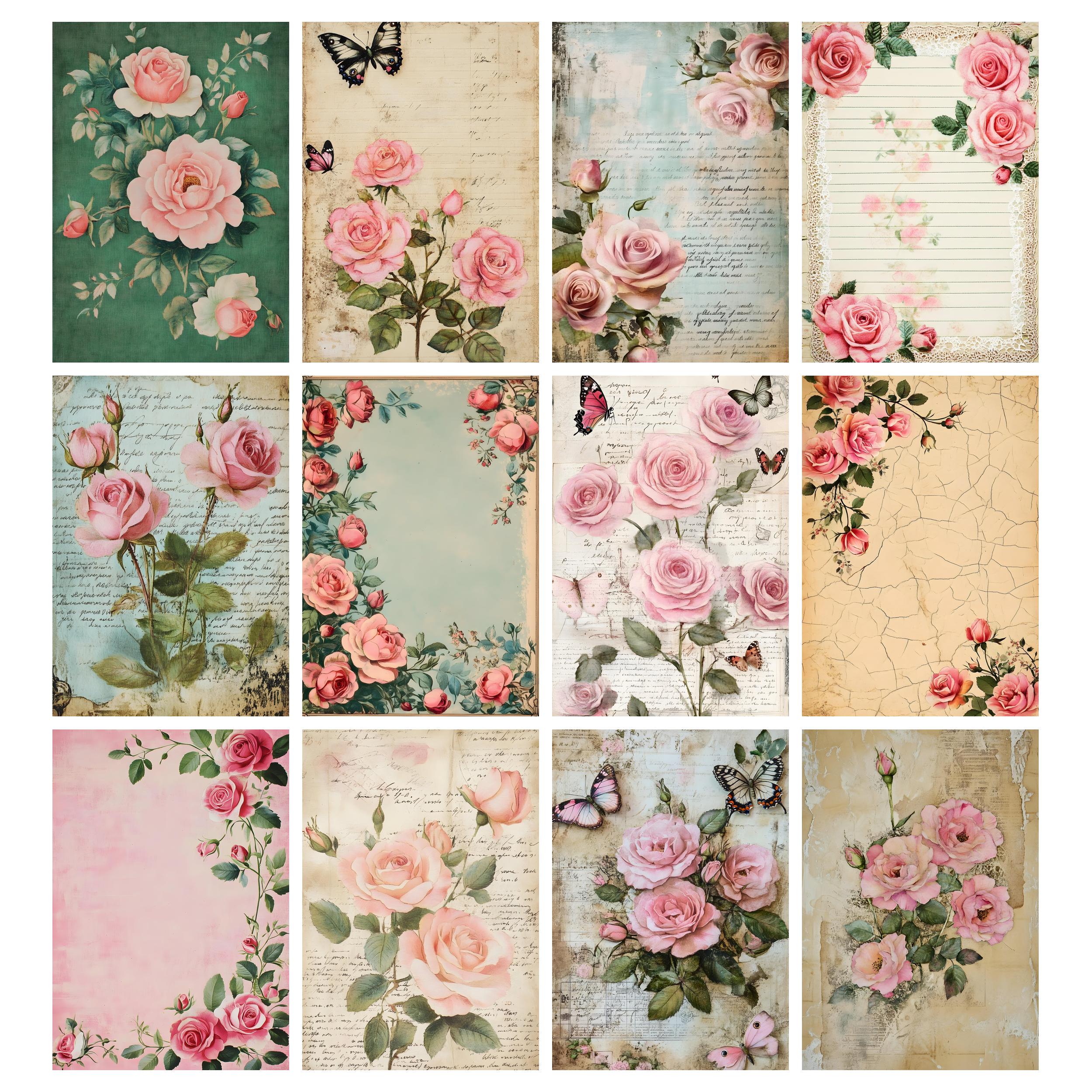 Digital Junk Journal Kit, Shabby Chic Pink Roses Journal Pages, Digital ...
