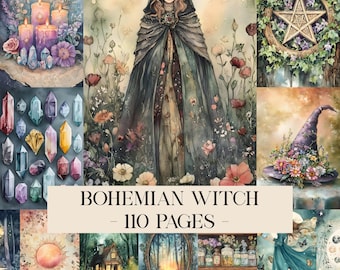 Bohemian Witch Junk Journal Kit, Fantasy Collage Printable, Fantasy Journal, Witchcraft Junk Journal Pages, Magic Junk Journal Witch Journal