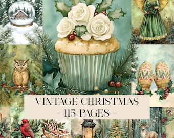 Vintage Christmas Junk Journal Printable Pages, Christmas Papers, Junk Journal Kit, Scrapbook Printable, Printable Paper, Digital Collage