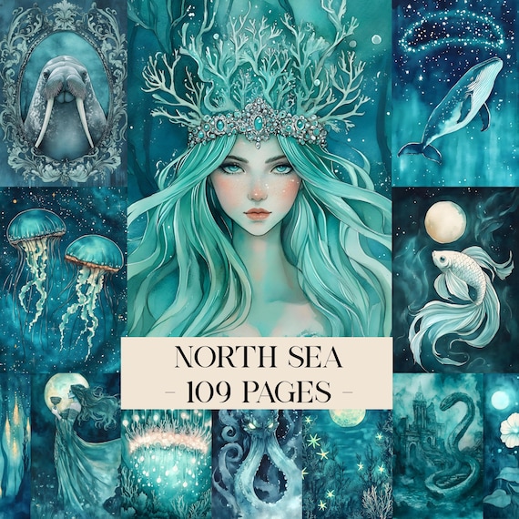 North Sea Pages, Mermaid Journal, Nautical Ephemera, Underwater Fantasy, Sea Creatures Art, Ocean Scrapbook Sea and Ocean Junk Journal Pages