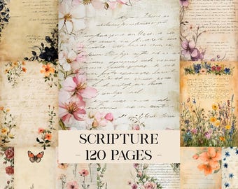 Utskrivbara sidor med skräpjournal i bibelstil, vintagekort, digitalt collageark, skräpjournalkit, viktoriansk scrapbooking, efemera-kalligrafi