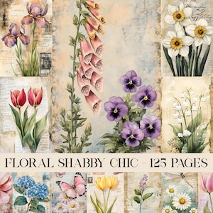 Frühling Garten Junk Journal Seiten, Blumen Shabby Chic druckbare Ephemera, Vintage Blumen Scrapbooking Collage Sheet, Frühling Journal, Digital