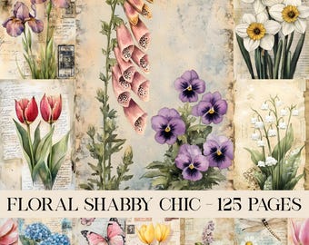 Spring Garden Junk Journal Pages, Floral Shabby Chic Printable Ephemera, Vintage Flower Scrapbooking Collage Sheet, Spring Journal, Digital
