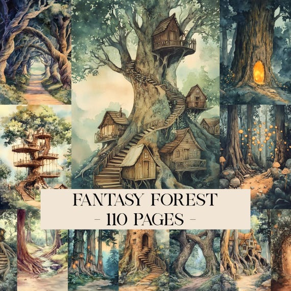 Fantasy Forest Junk Journal Pages, Enchanted Fairy Printable, Magical Woods Ephemera, Fantasy Forest Pages Scrapbook Papers Digital Download