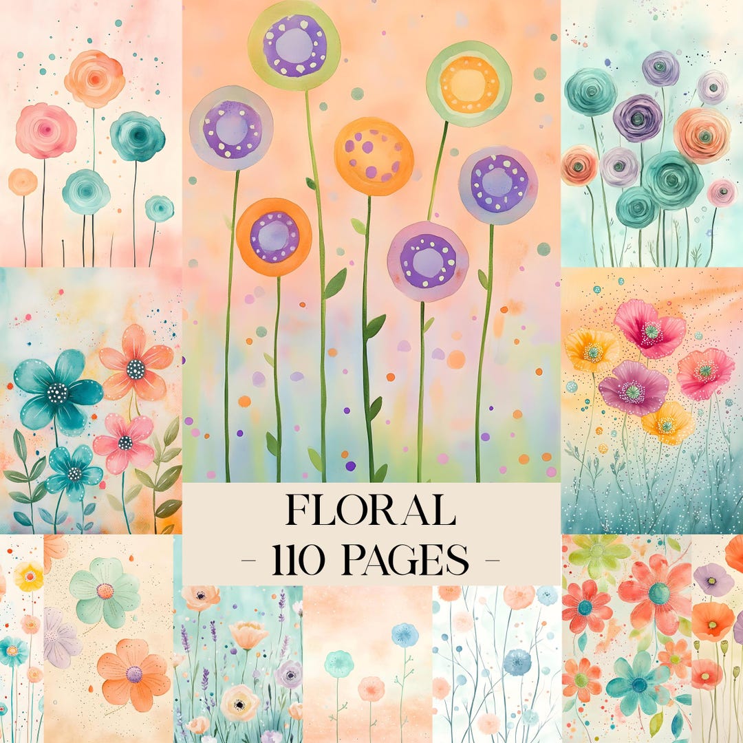 Floral Digital Paper Pack, Soft Watercolor Flowers Junk Journal Pages ...
