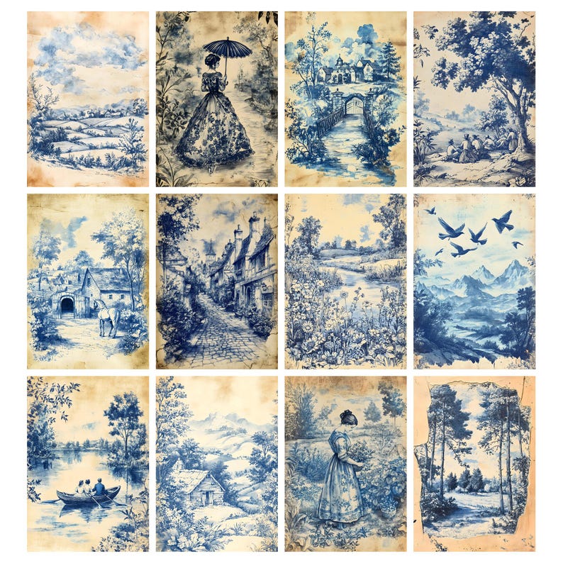 Vintage Toile De Jouy Junk Journal Pages, French Toile Journal ...
