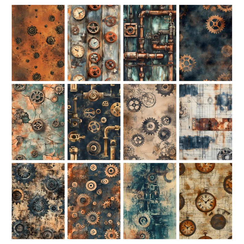 Steampunk Grunge Patterns, Vintage Steampunk Junk Journal Kit ...