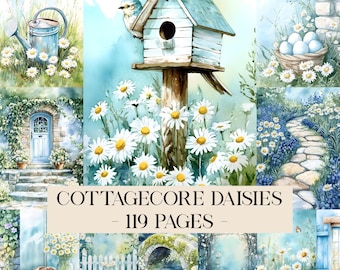 Kit per diario digitale con margherite, carta per diario floreale, carta decorativa rustica, sfondo con margherite, pagine Cottagecore, carta stampabile