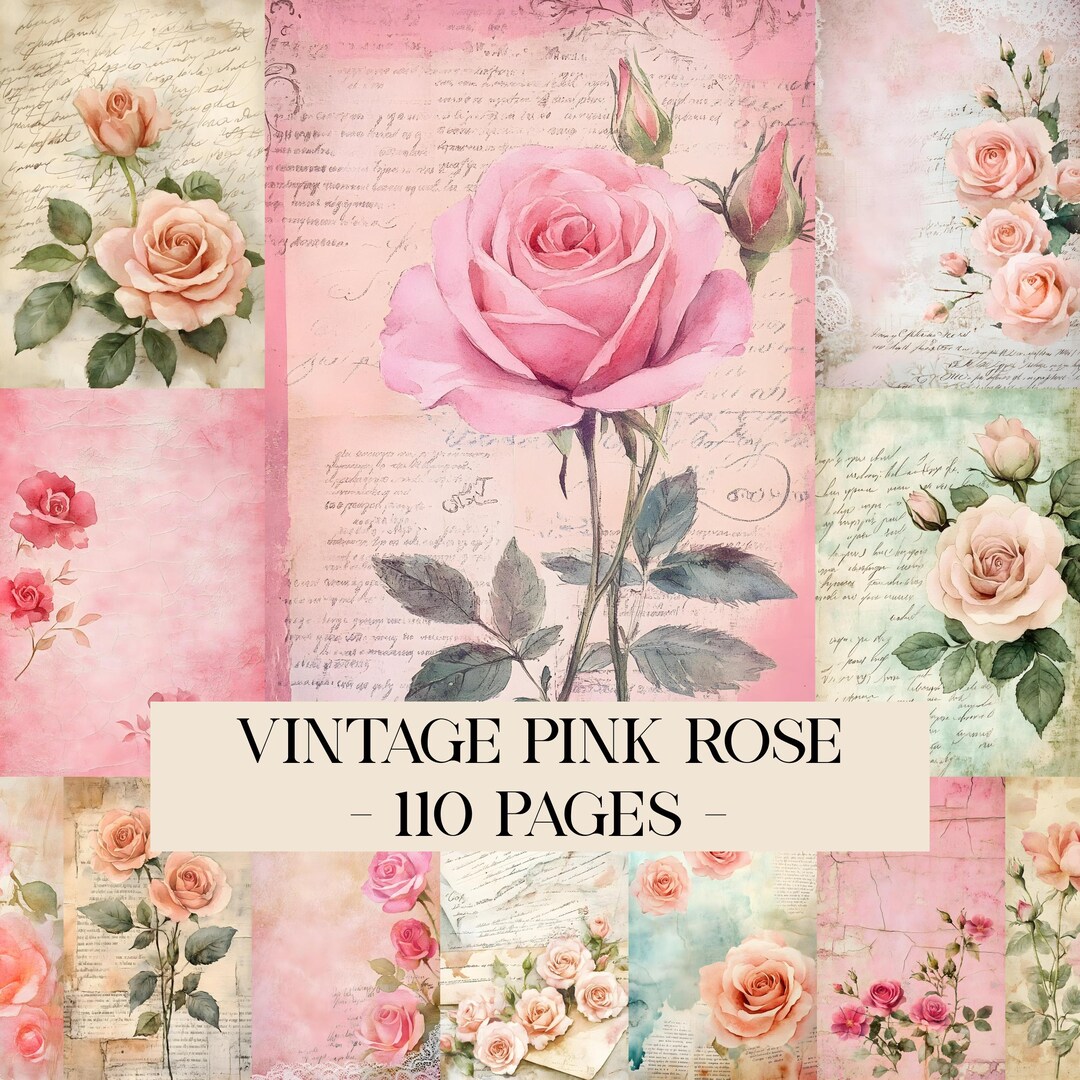 Vintage Pink Rose Junk Journal Pages, Floral Junk Journal Kit, Shabby ...