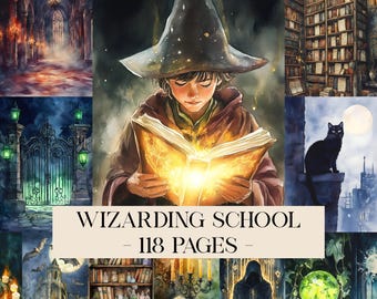 Wizarding School Junk Journal Kit, Magic School Journal, Wizard Collage Sheet, Wizards Witch Journal Wizarding Ephemera Spellbook Printables
