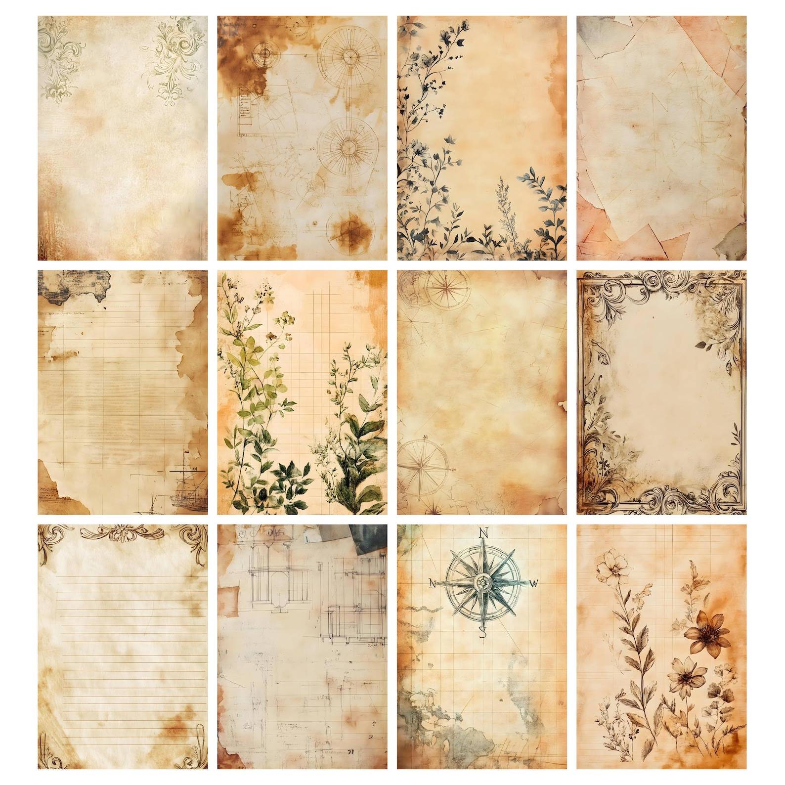 Neutral Paper Printable, Neutral Base Pages Printable, Shabby Chic ...