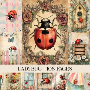 Ladybug Junk Journal Pages, Vintage Insect Printable Ephemera, Lady Bug Animal Old Aged Scrapbooking Collage Sheet, Journal Page Sheet