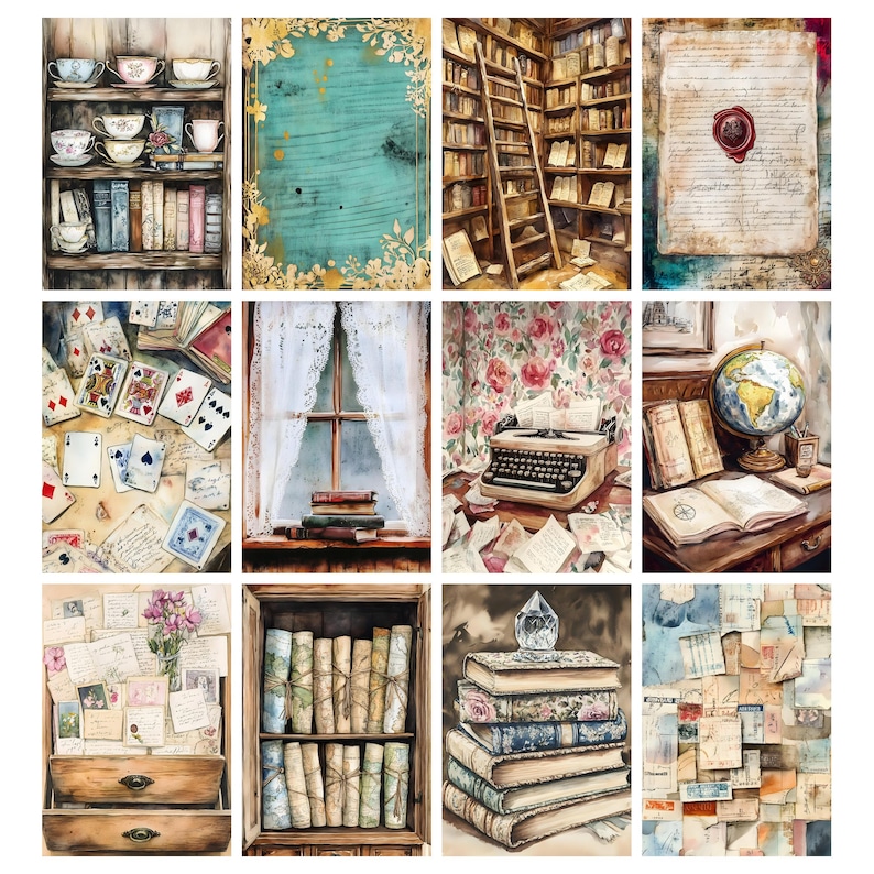 Manuscript Junk Journal Printable Kit Vintage Book Lover Paper Digital ...