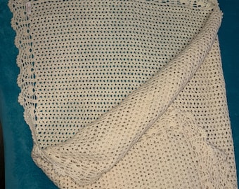 Handmade Crochet Afghan Throw Blanket Twin 79" x 62" Granny Cottage Core Shabby