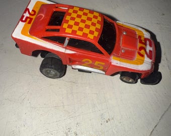 VTG 70's 5A-1886 Ideal TCR Cobra Jam Car red/white/yellow #25 Slotless Slot Car