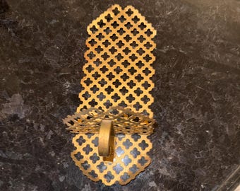 1950's Mid Century Quatrefoil GOLD Metal Mesh Candle Holder Wall Sconce MCM ART