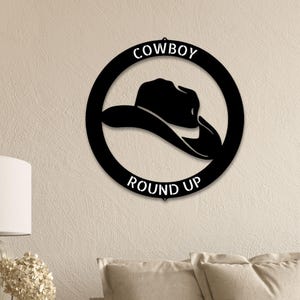 Personalized Cowboy Metal Sign, Custom Western Wall Art Decor, Rustic Farmhouse Ranch Sign, Man Cave Bar Gift for Dad, Country Name Sign