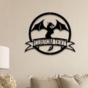 Custom Dragon Banner Metal Wall Art, Personalized Name Sign