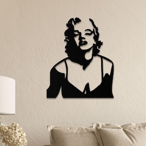 Metalen muurkunst Marilyn Monroe | Glamoureus iconisch portretdecor | Zwarte silhouetuitsnede | Hollywood Legend Art voor thuis, op kantoor en in de salon