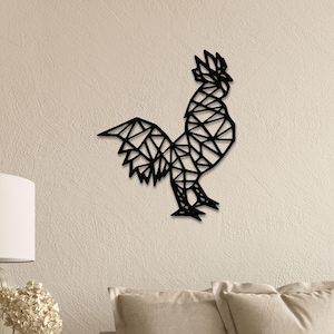 Geometric Rooster Metal Wall Art | Modern Farmhouse Animal Decor | Black Laser Cut Rooster Silhouette | Rustic Kitchen or Entryway Accent