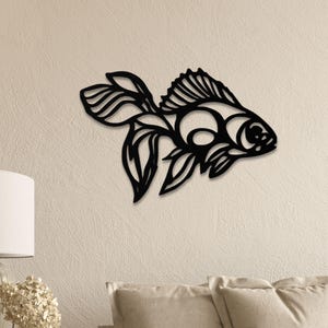 Abstract Fish Metal Wall Art – Modern Ocean Animal Silhouette, Black Metal Fish Decor for Bathroom, Living Room, or Coastal Wall Style