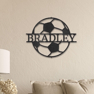 Soccer Personalized Metal Wall Art Sign – Custom Sports Lover Home Decor, Soccer Player Gift, Team Name Family Wall Hanging Decor