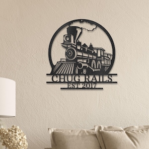 Personalized Train Metal Sign, Custom Vintage Locomotive Wall Art, Railroad Family Name Sign for Man Cave, Industrial Garage Decor Gift