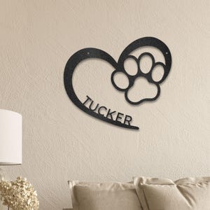 Personalized Puppy Paw Print Metal Sign – Custom Pet Name Wall Art for Dog Lovers, Heart Paw Home Décor, Unique Pet Lover Gift