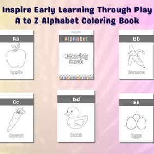 Livre de coloriage de l&#39;alphabet pour enfants • PDF imprimable de A à Z • Activité d&#39;apprentissage pour les enfants d&#39;âge préscolaire • Téléchargement instantané • Feuille de travail éducative pour tout-petits