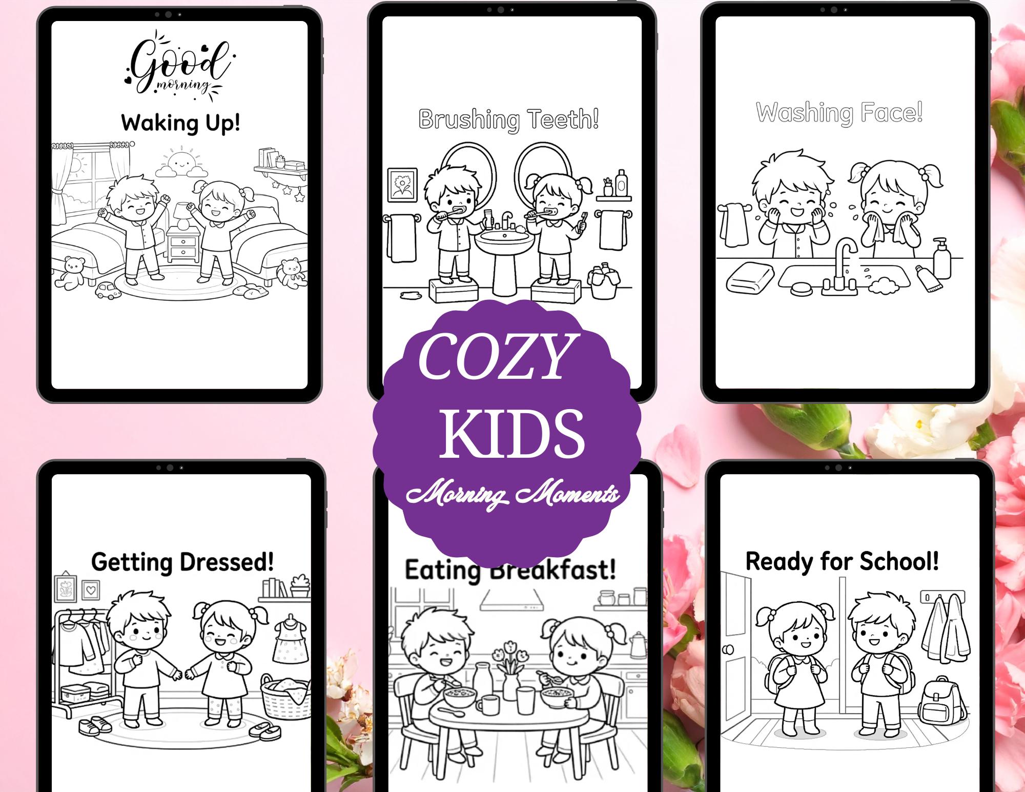 Morning Routine Color Picture Cozy Kids Morning Routine Coloring Pages, Preschool Printable ...