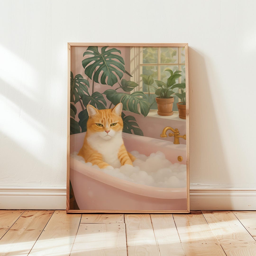 Cat Bathroom Art | Digital Download | Printable Cat Art | Cat Sign - Etsy