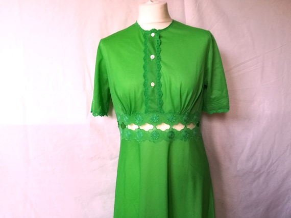 Vintage Nightgown Lingerie Dress Green with Lace … - image 1