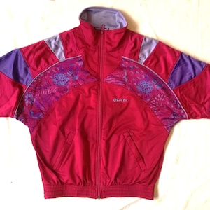 Vintage 80s Track Jacket Batwing Activewear Magenta Pink Purple Womens Sports Jacket Size S M