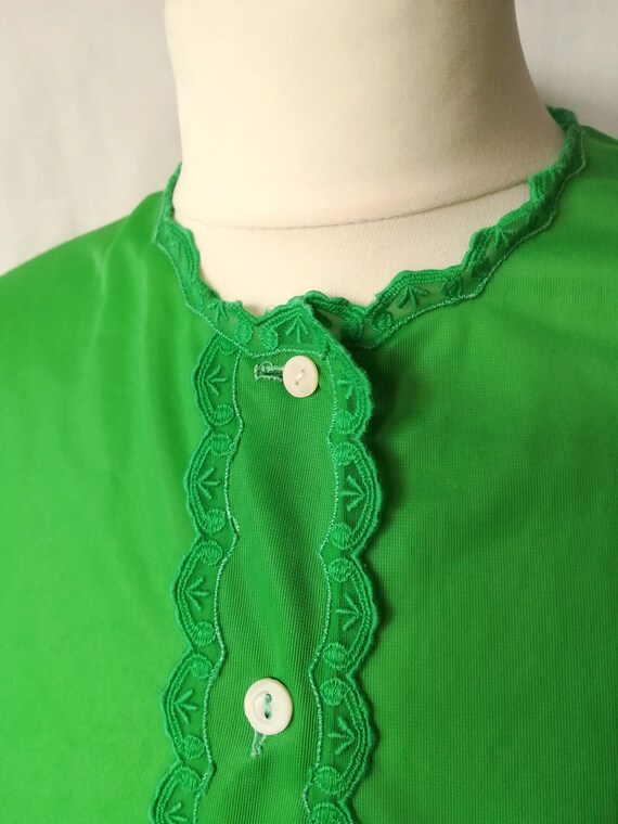 Vintage Nightgown Lingerie Dress Green with Lace … - image 6