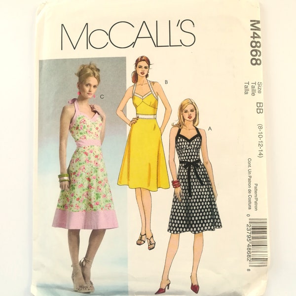 Sewing Pattern Y2K Dress Summer Dress Size 8 10 12 14 McCalls 4868 Fit Flare Dress Neckholder Dress