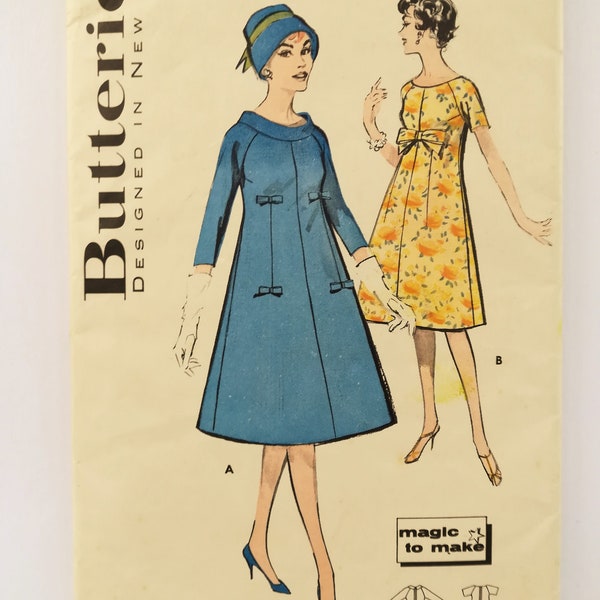 Vintage Dress Sewing Pattern for 50s Trapeze Dress A-Line Butterick 8733 Bust 34 Size 14 50s Dress Sewing Pattern