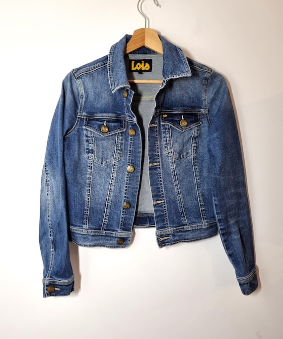 Vintage Y2K LOIS Denim Jacket Womens Size S Blue Short Stretchy 