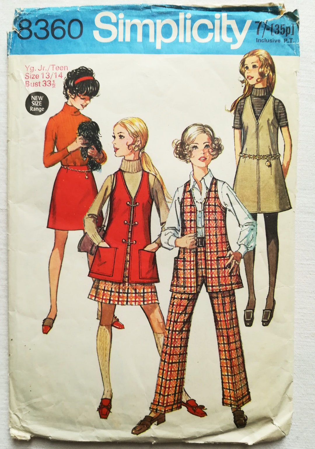 Sewing Pattern 70s Trousers Skirt Sleeveless Top Vest Girls Size 13 14 ...
