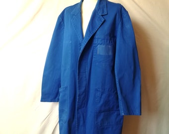Blue Workwear Jacket German Workwear Coat Indigo Long Jacket Vintage Bleu De Travail Chest 50