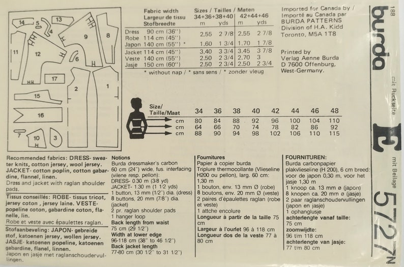 Sewing Pattern 80s Batwing Jacket Shift Dress Burda 5727 Size 8 10 12 ...