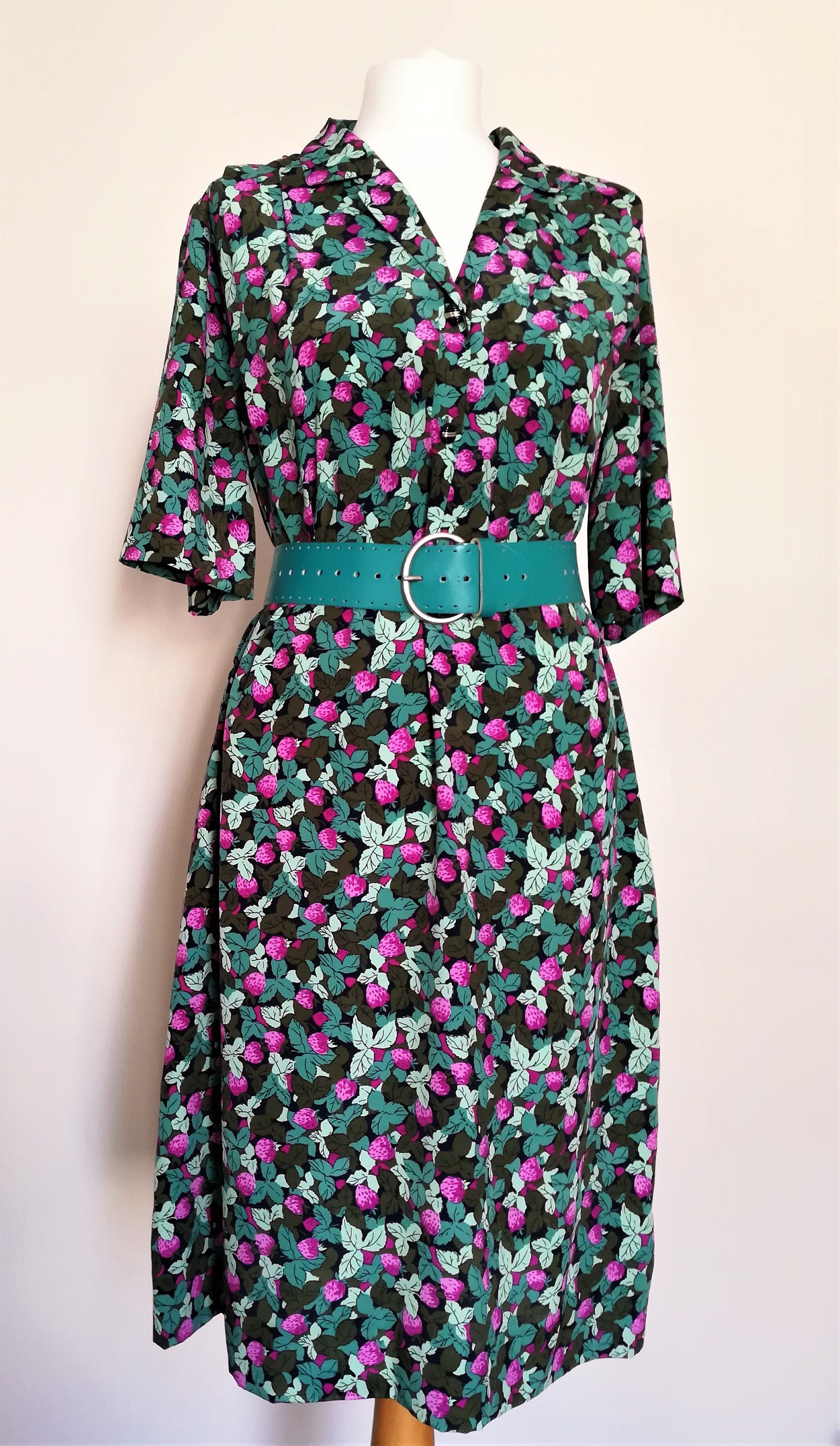 Himbeer Muster Sommer Kleid Vintage 70er Anfang Der 80er Etsy