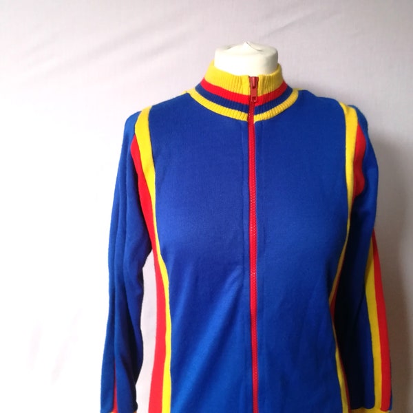 Veste de ski années 70 pull en tricot bleu jaune rouge taille TP petite couche intermédiaire