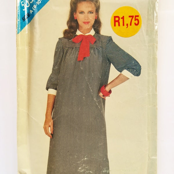 Dress Sewing Pattern for Loose Fitting Dress Shirt Collar Bow Fabric Tie Gathered Sleeves See & Sew 5052 Misses Size 8-10-12 or Girls Dress