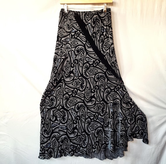Velvet Skirt Black Size UK 14 16 Large Xlarge Devore Burnout