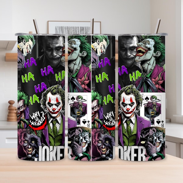 Joker Tumbler Wrap: Villain Laughter Sublimation Design (PNG)